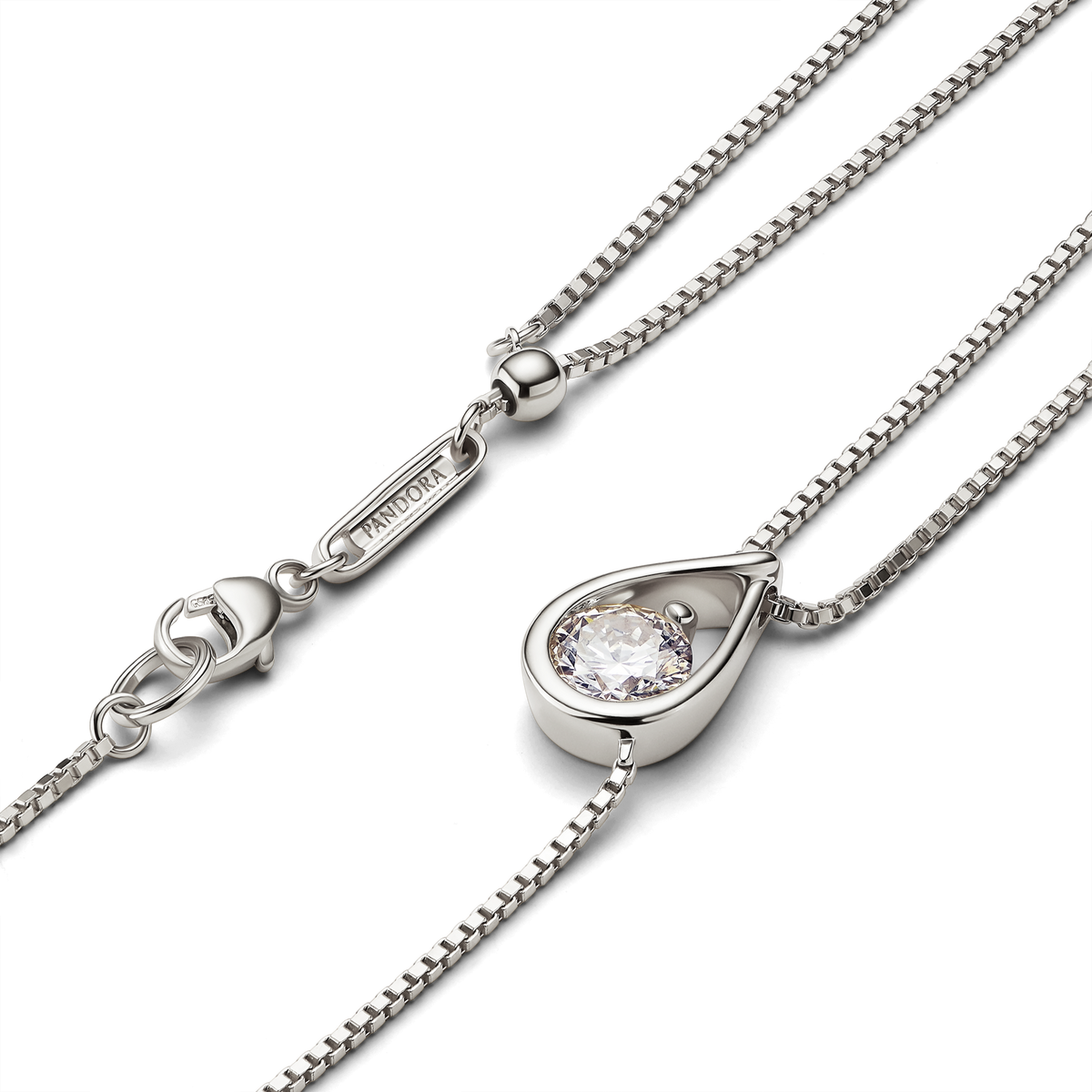 FINAL SALE - Pandora Infinite 14k White Gold Lab-grown Diamond Double Chain Collier Necklace