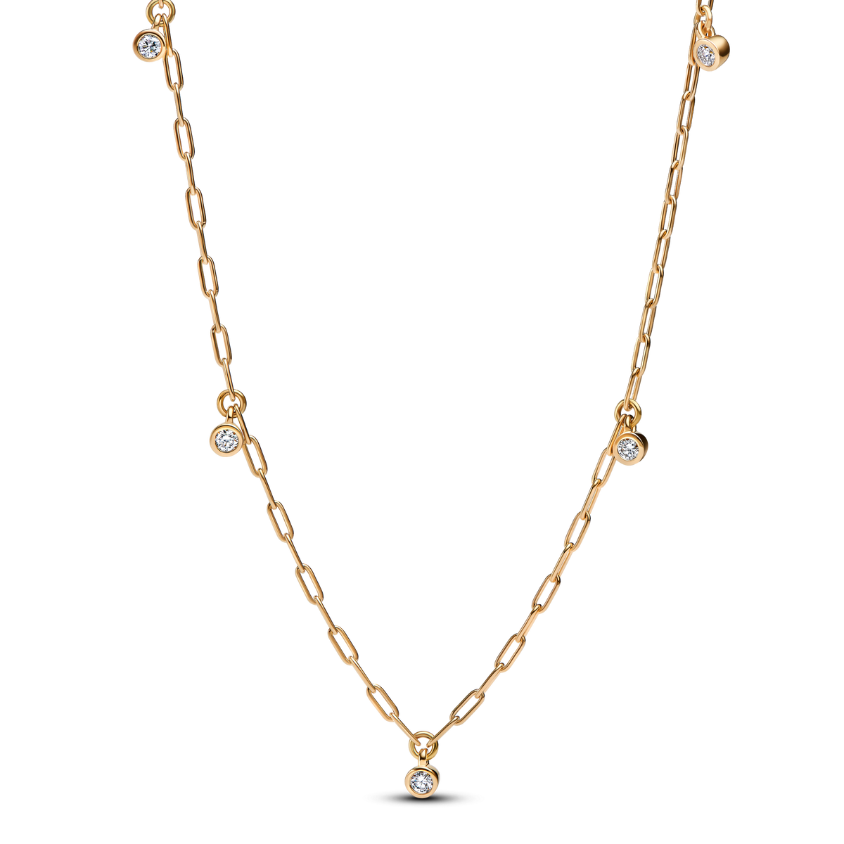 Pandora Era Bezel Lab-Grown Diamond Dangle Station Paperclip Chain Necklace