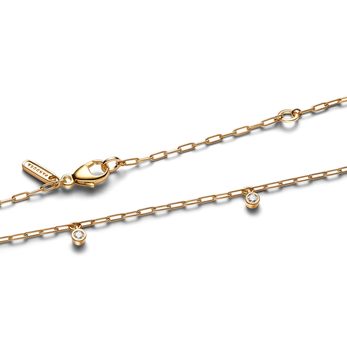 Pandora Era Bezel Lab-Grown Diamond Dangle Station Paperclip Chain Necklace