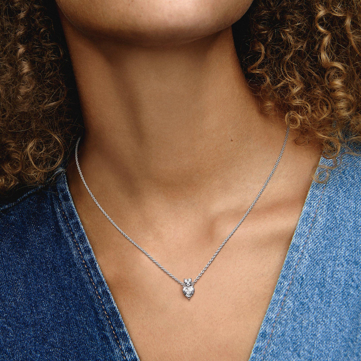 Double Heart Pendant Sparkling Collier Necklace