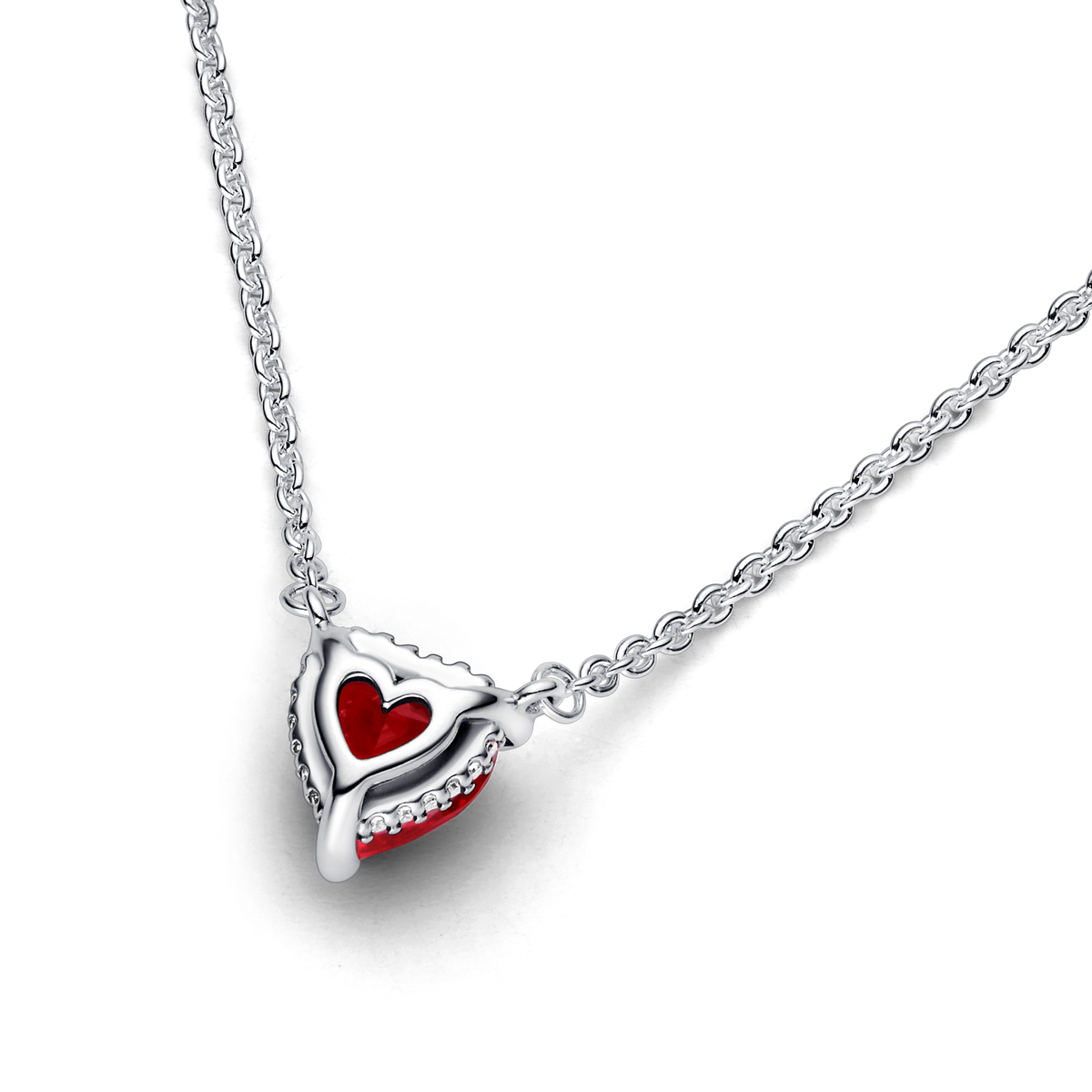 Sparkling Heart Halo Pendant Collier Necklace