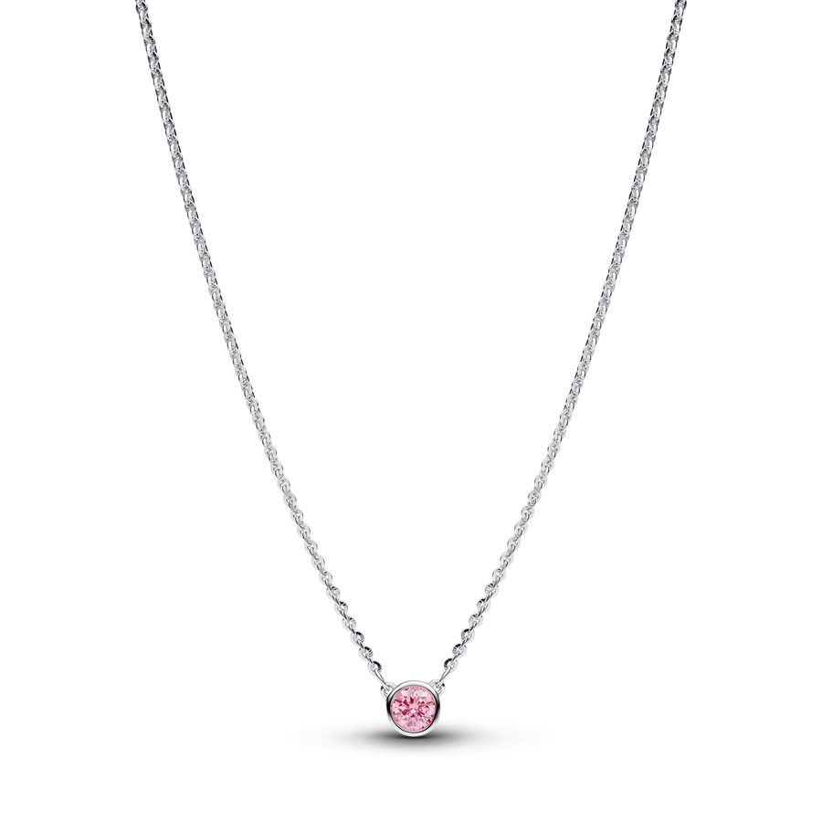 Pandora Era Bezel Sterling Silver Pink Lab-grown Diamond Pendant Necklace