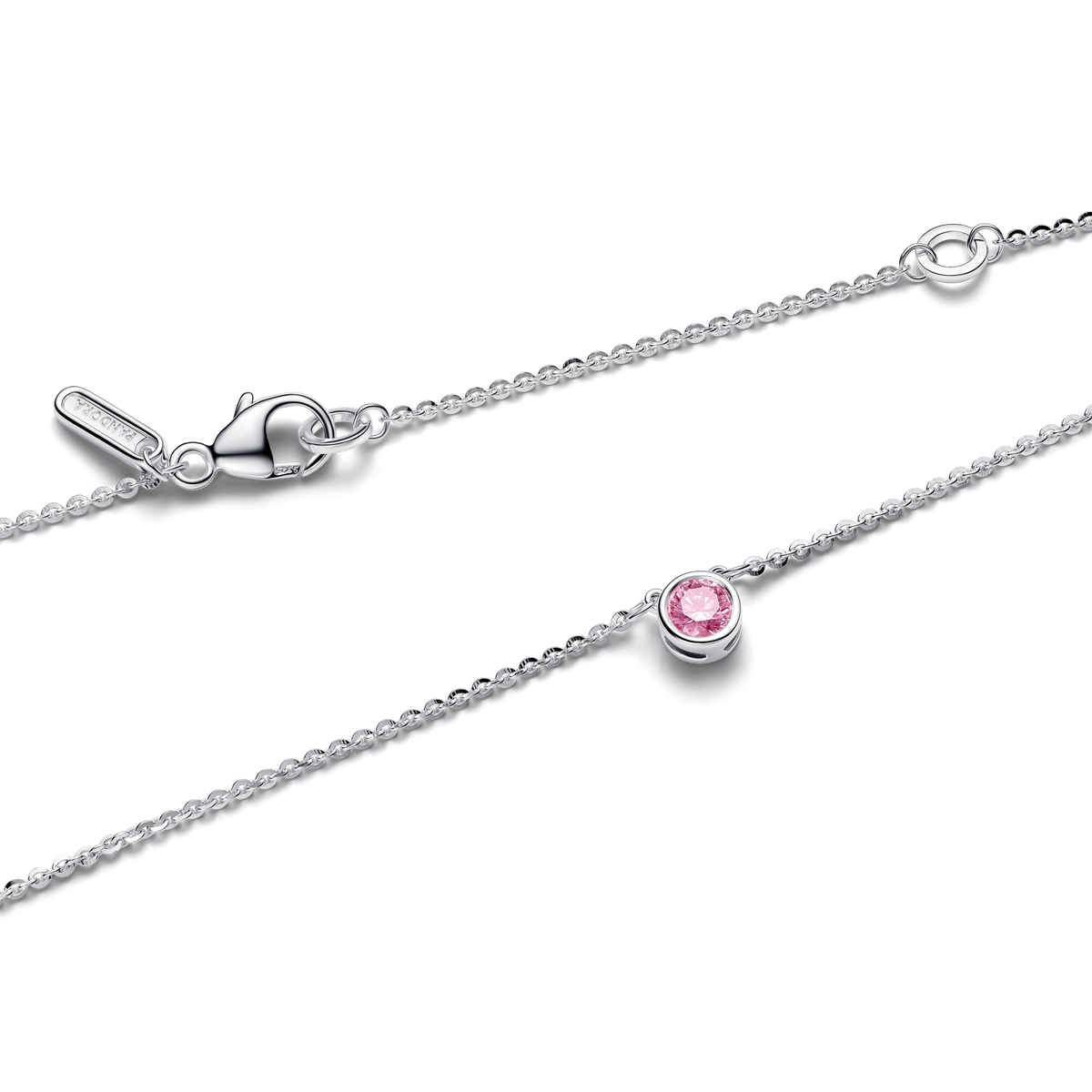 Pandora Era Bezel Sterling Silver Pink Lab-grown Diamond Pendant Necklace
