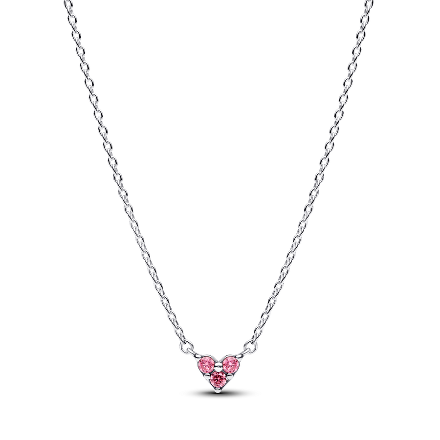 Triple Stone Pink Heart Collier Necklace