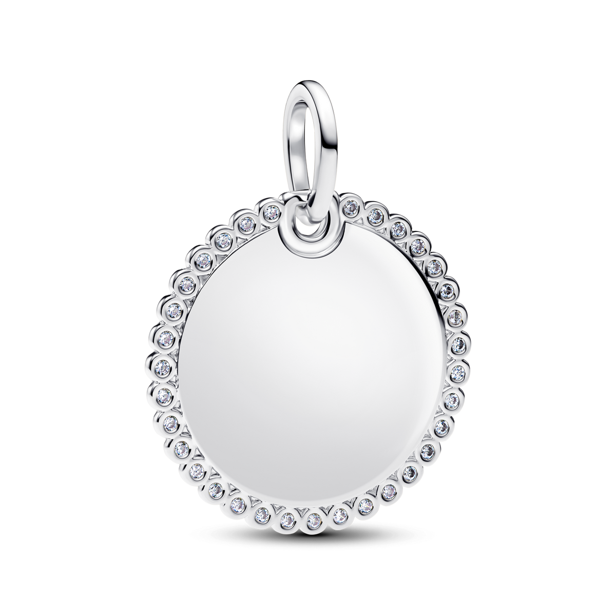 Engravable Sparkling Round Tag Pendant Necklace