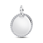 Engravable Sparkling Round Tag Pendant Necklace
