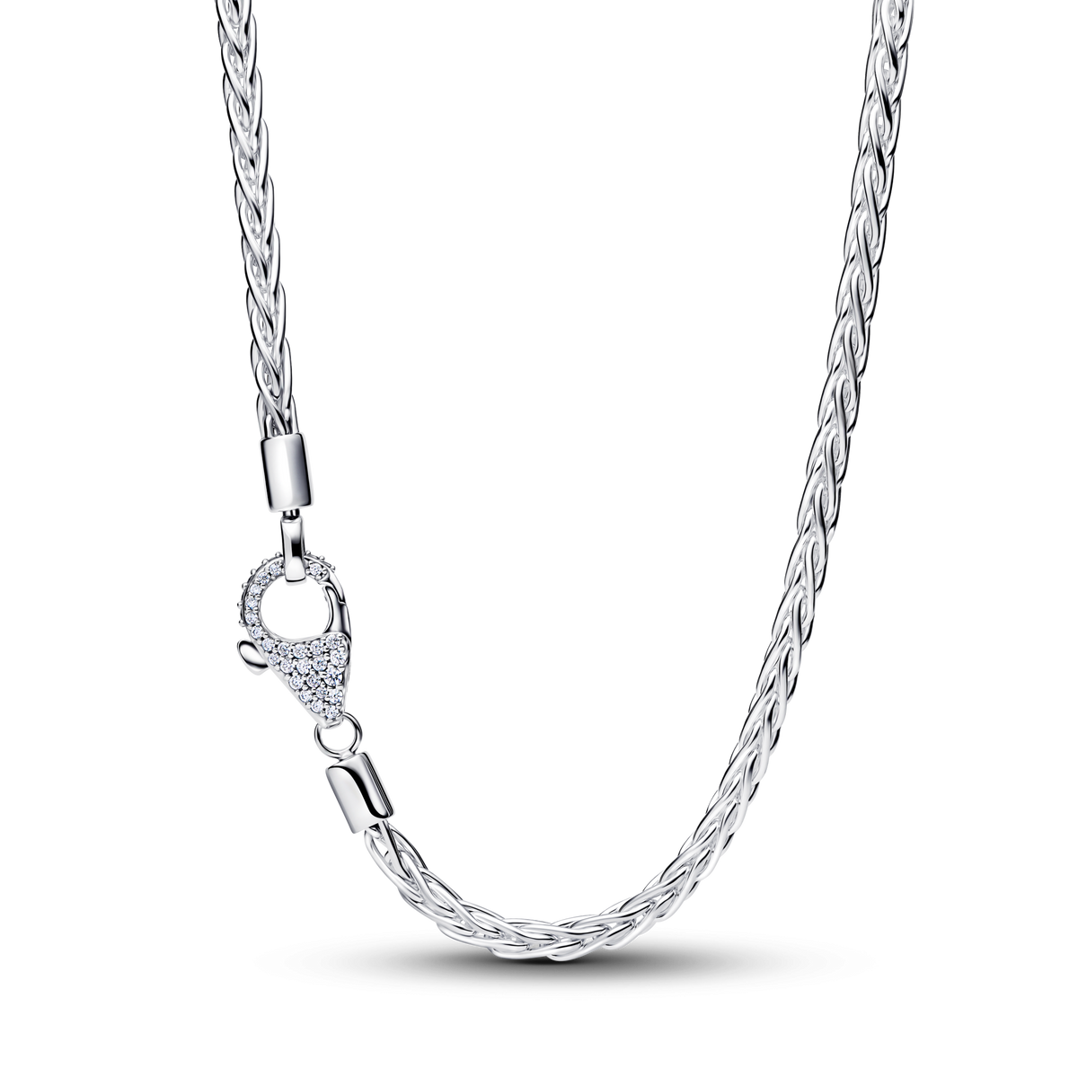 Pavé Clasp Foxtail Chain Charm Necklace