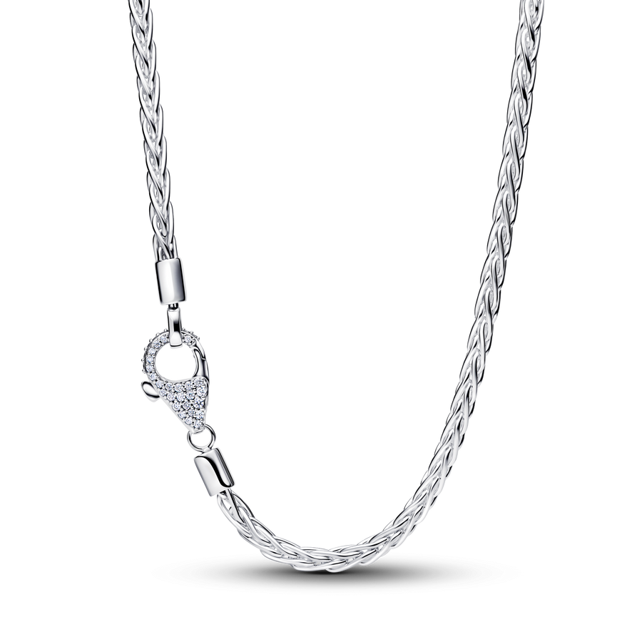 Pavé Clasp Foxtail Chain Charm Necklace