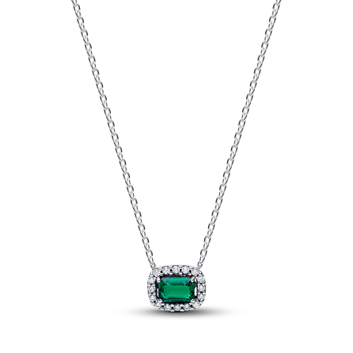 Rectangular Sparkling Green Halo Pendant Necklace