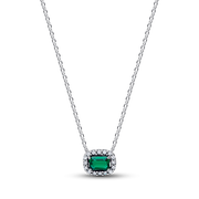 Rectangular Sparkling Green Halo Pendant Necklace