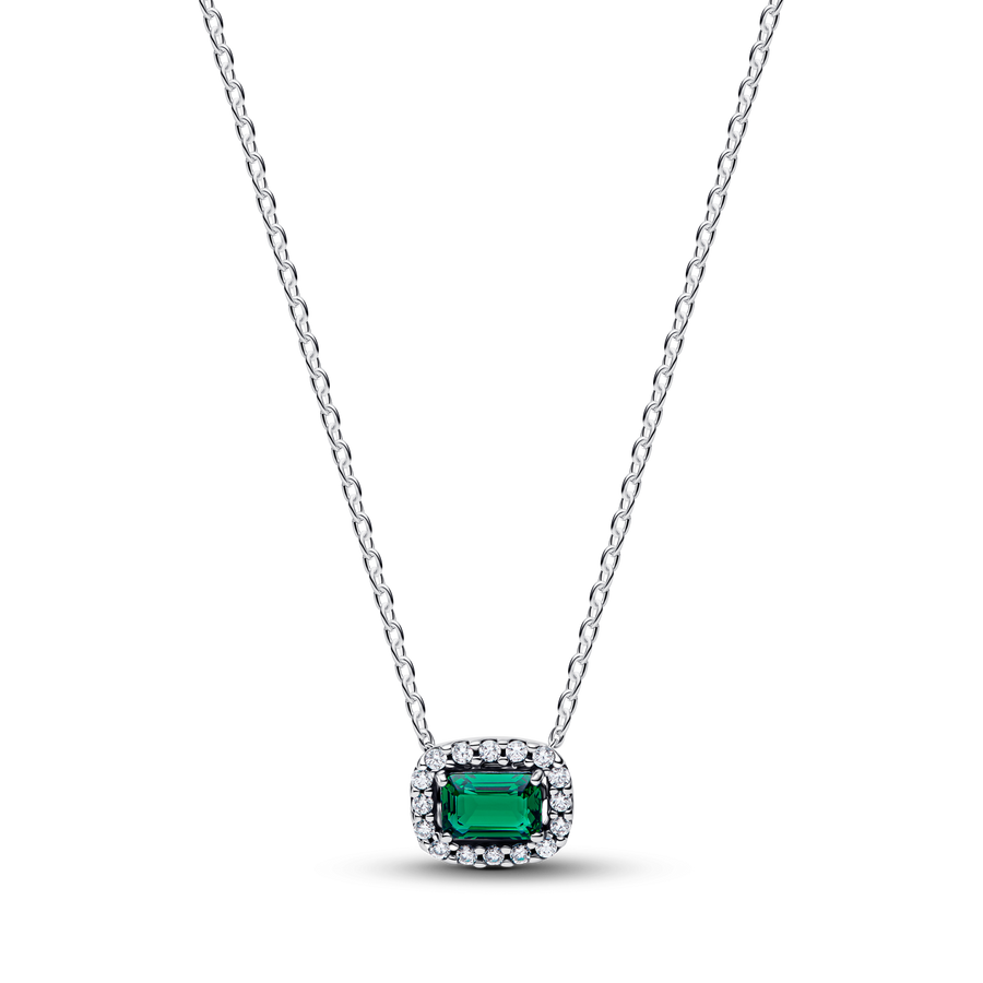 Rectangular Sparkling Green Halo Pendant Necklace