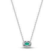 Rectangular Sparkling Green Halo Pendant Necklace
