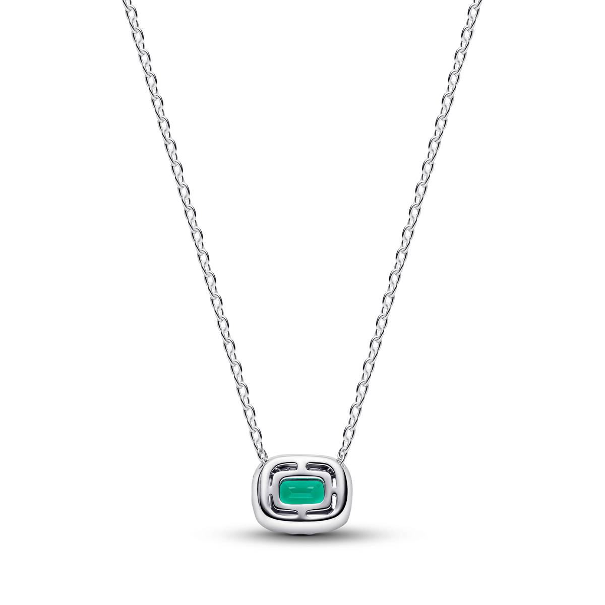 Rectangular Sparkling Green Halo Pendant Necklace