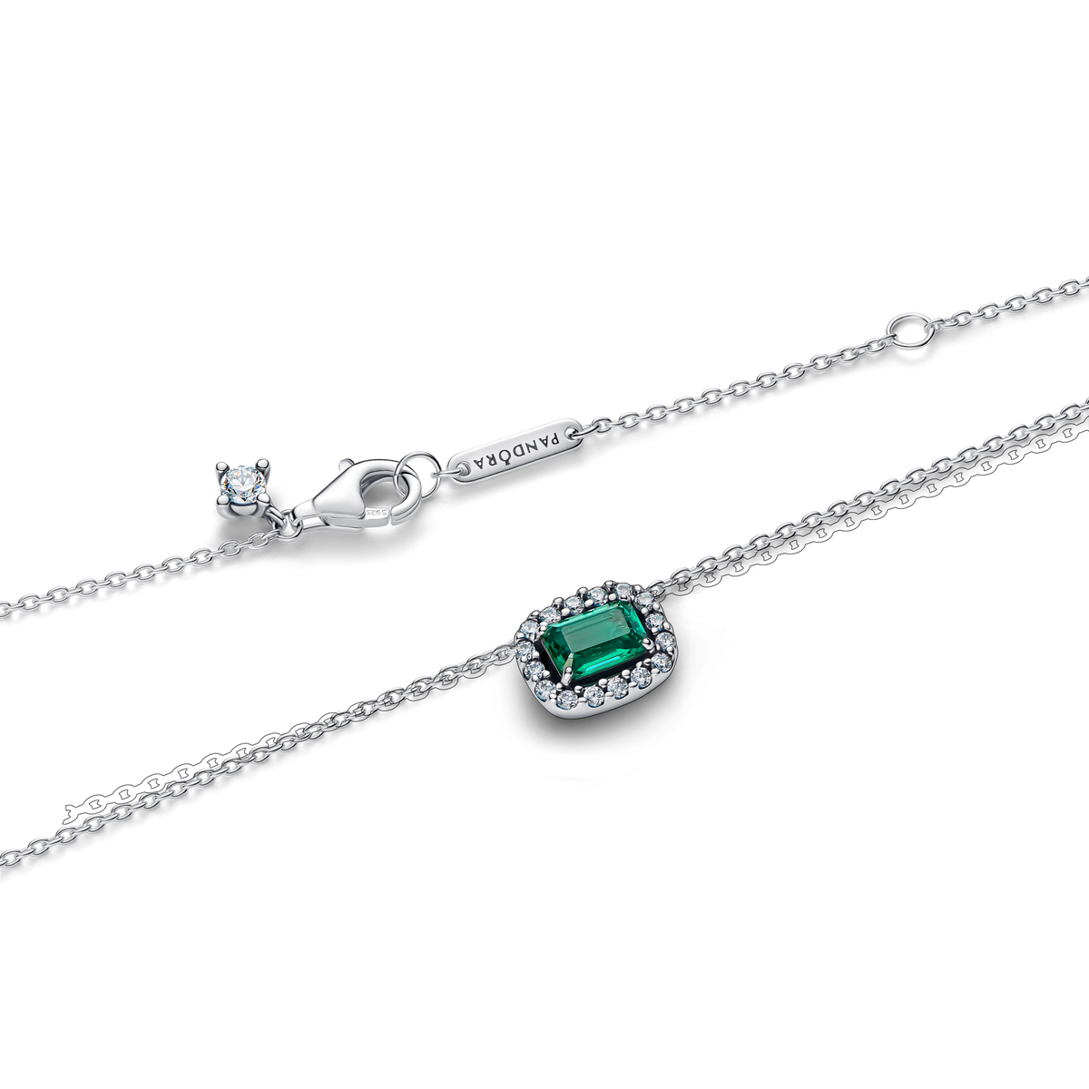 Rectangular Sparkling Green Halo Pendant Necklace