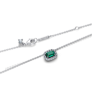 Rectangular Sparkling Green Halo Pendant Necklace