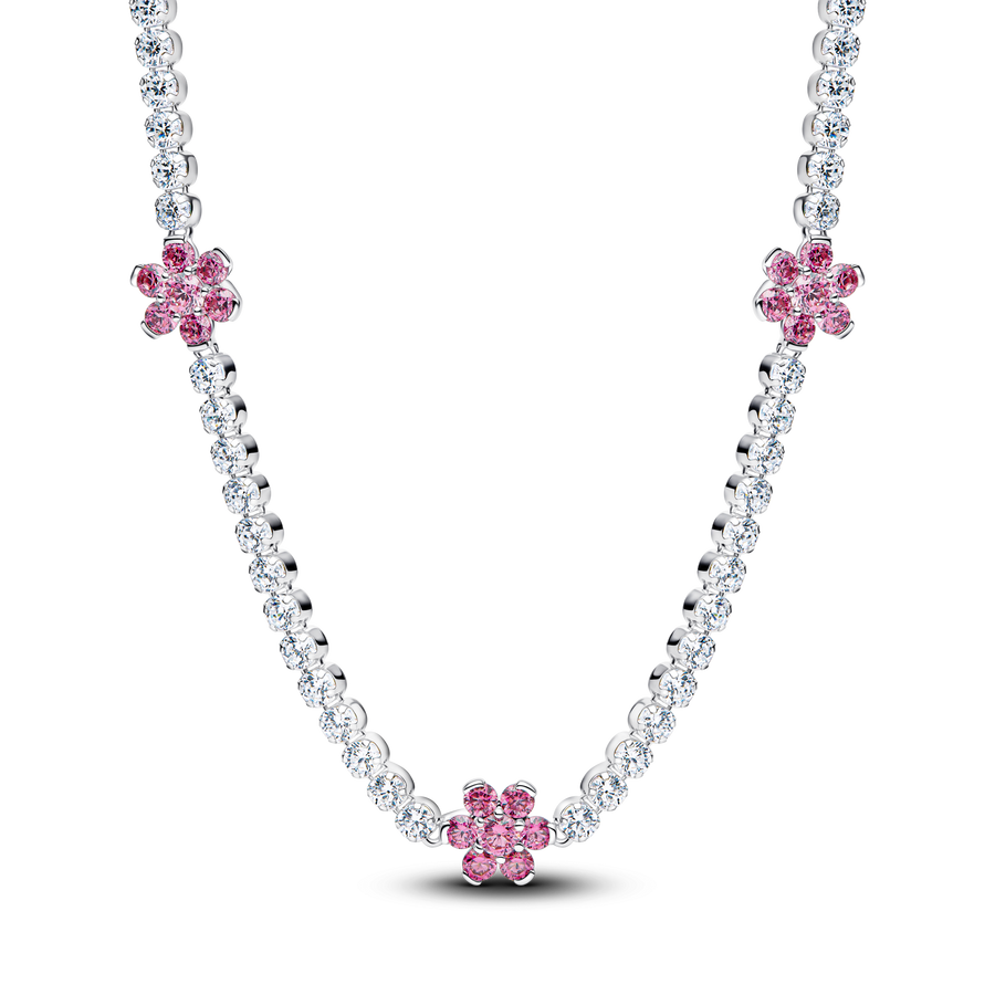 Pink Flower Tennis Necklace