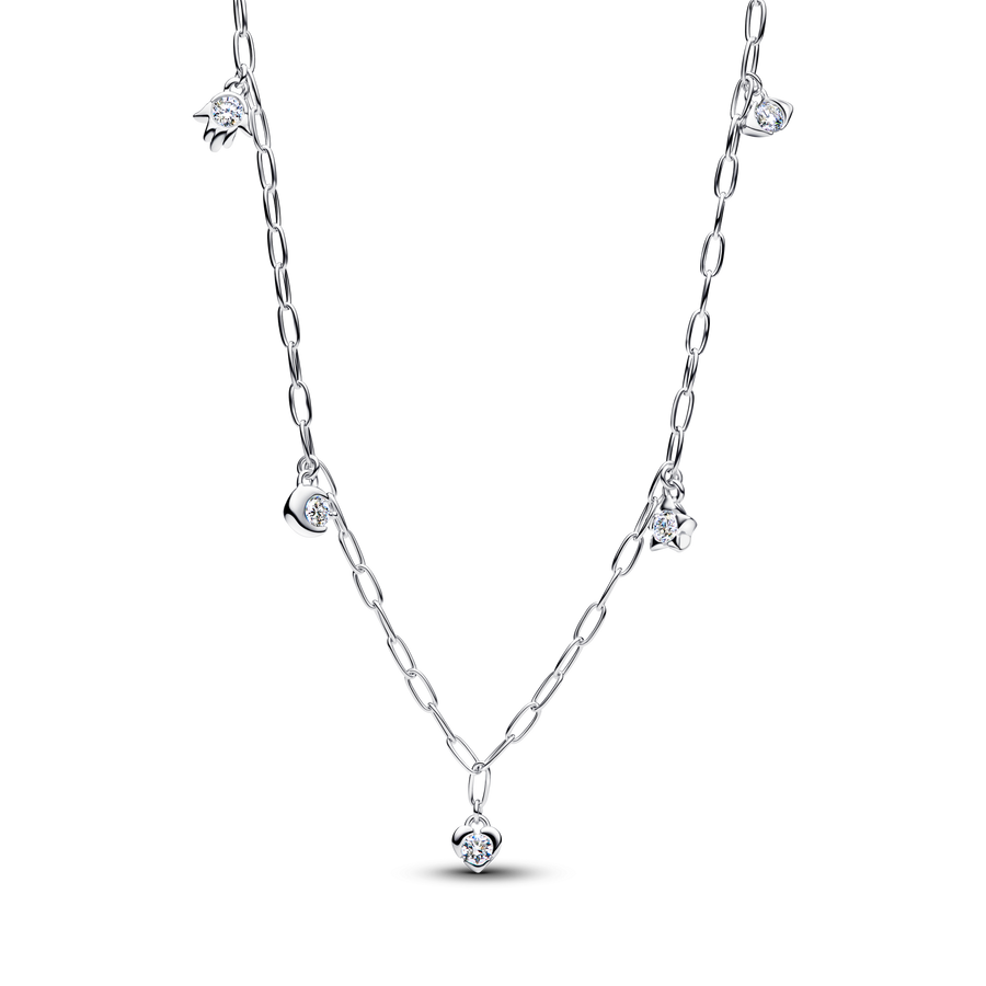 Pandora Talisman Sterling Silver Lab-Grown Diamond Dangle Symbols Paperclip Chain Necklace