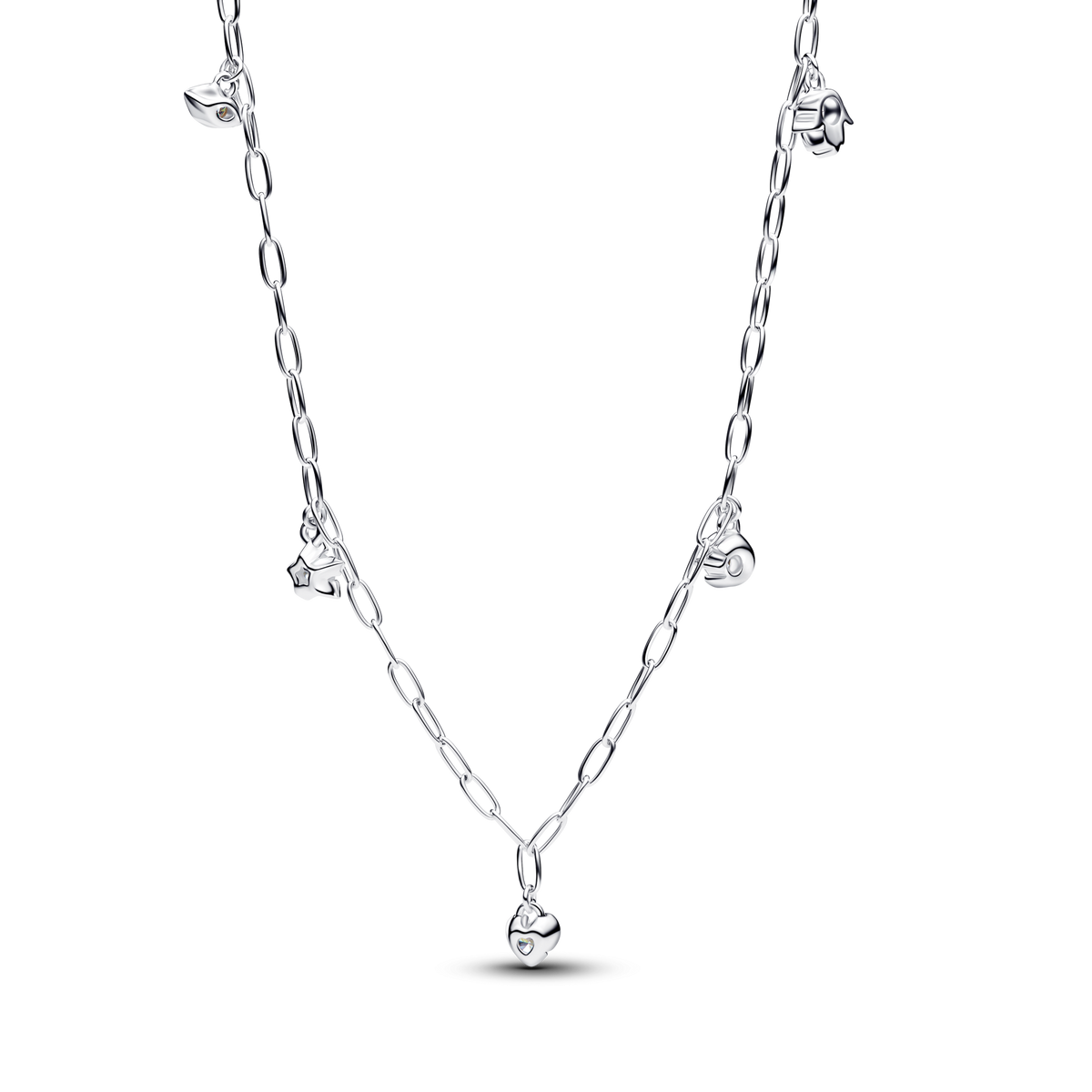 Pandora Talisman Sterling Silver Lab-Grown Diamond Dangle Symbols Paperclip Chain Necklace