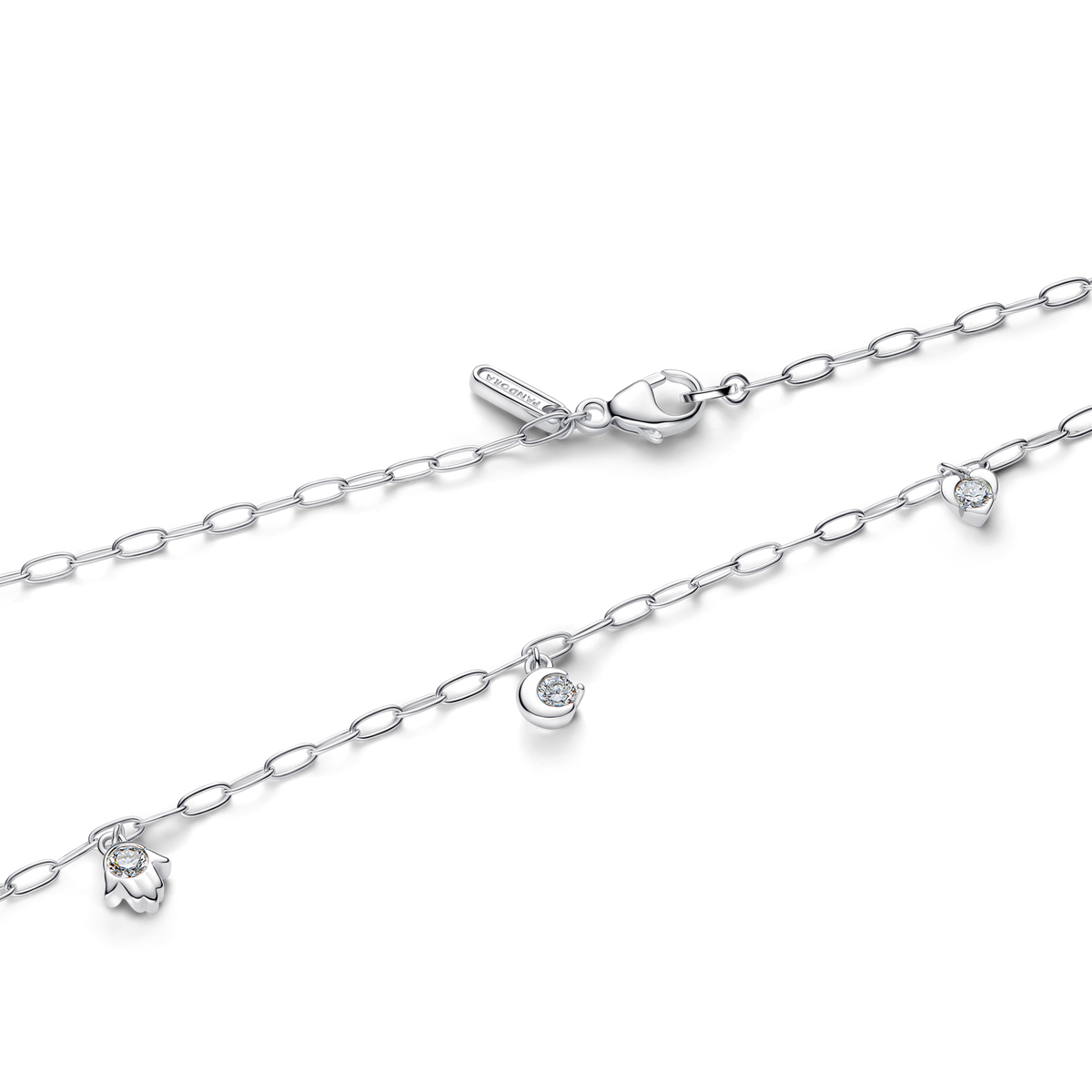 Pandora Talisman Sterling Silver Lab-Grown Diamond Dangle Symbols Paperclip Chain Necklace