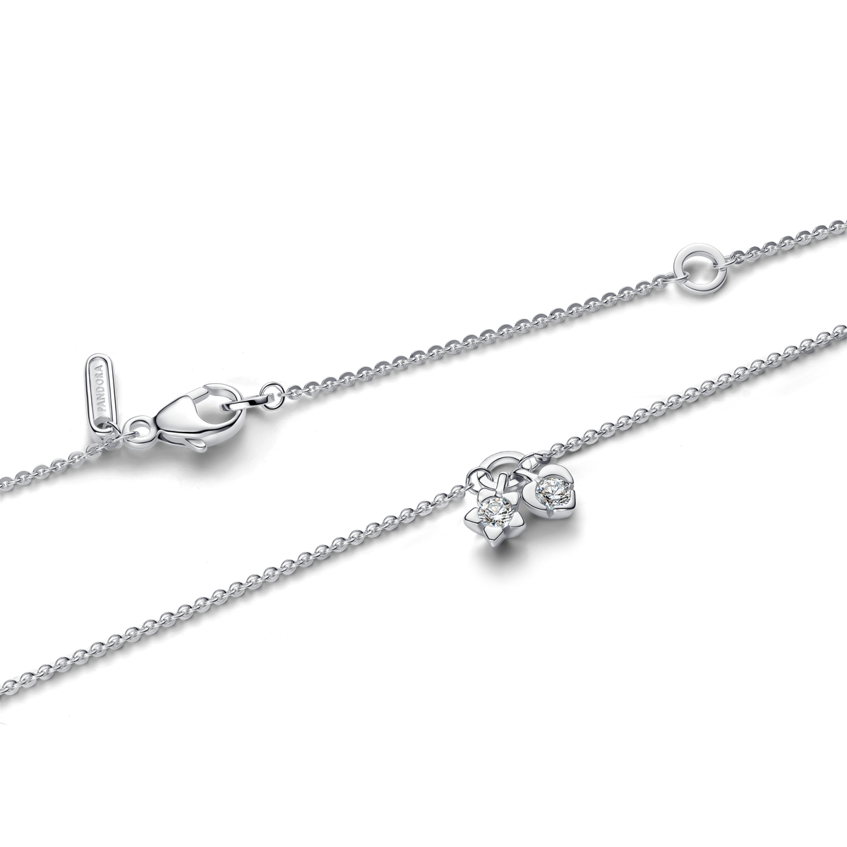 Pandora Talisman Sterling Silver Lab-Grown Diamond Heart & Star Dangle Pendant Necklace