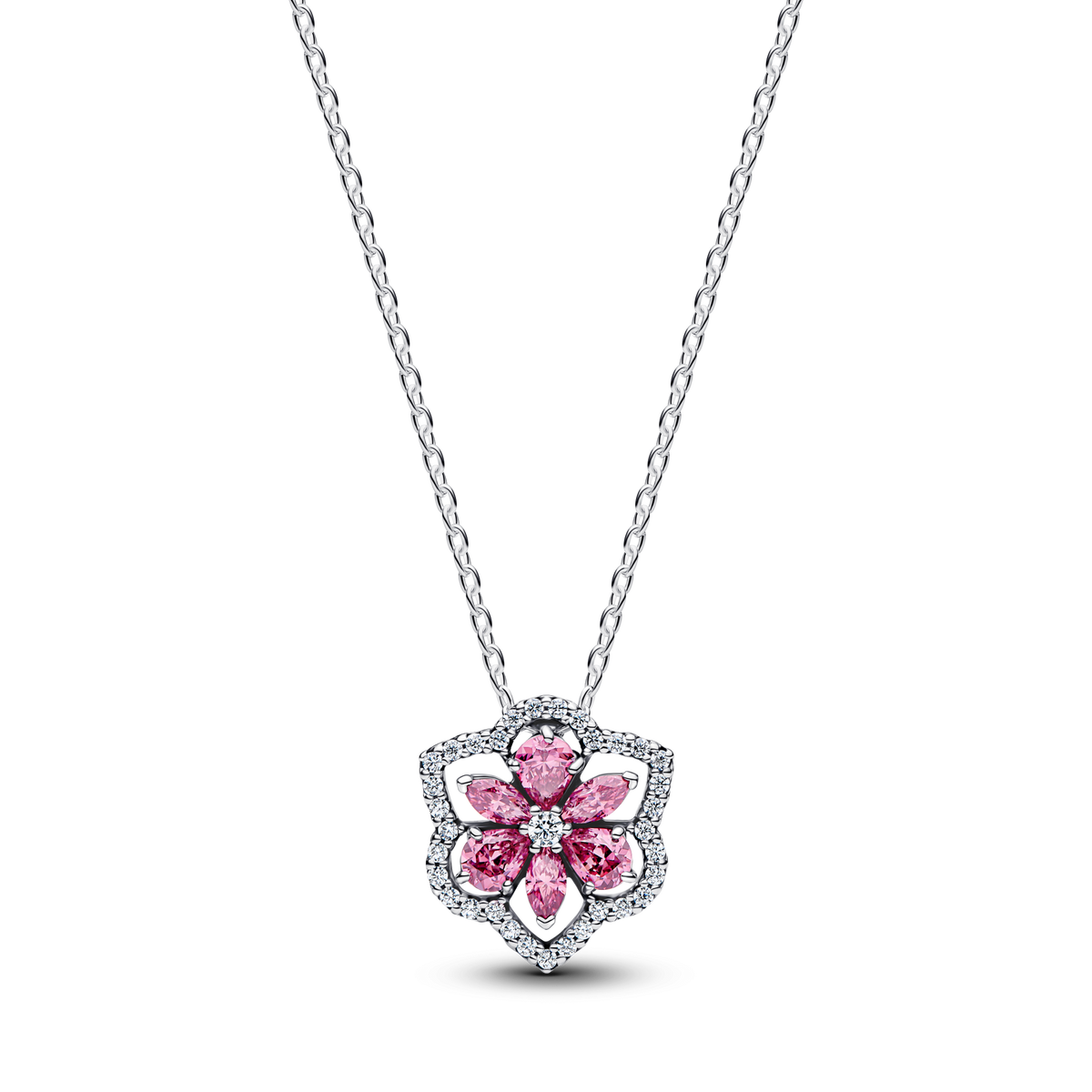 Herbarium Sparkling Pink Flower Pendant Necklace