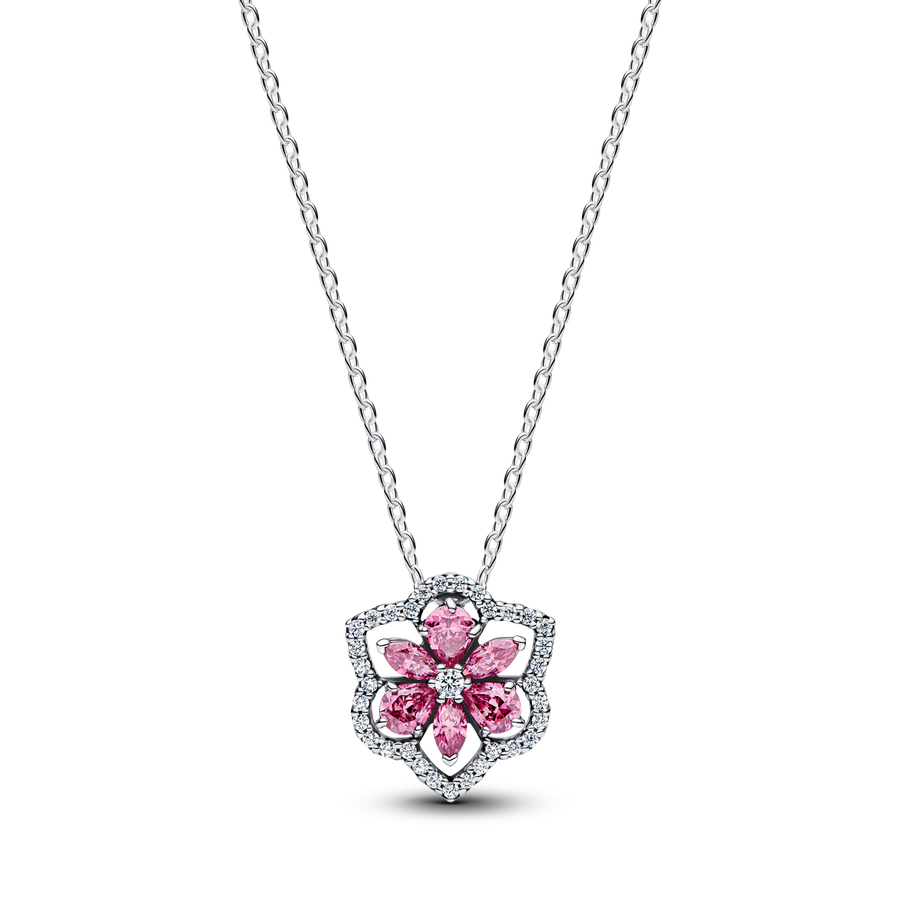 Herbarium Sparkling Pink Flower Pendant Necklace