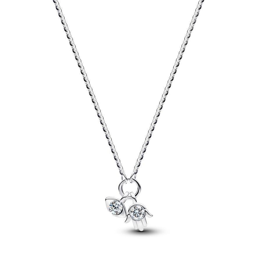 Pandora Talisman Sterling Silver Lab-Grown Diamond Evil Eye & Hamsa Hand Dangle Pendant Necklace