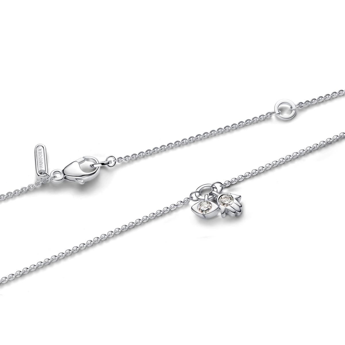 Pandora Talisman Sterling Silver Lab-Grown Diamond Evil Eye & Hamsa Hand Dangle Pendant Necklace