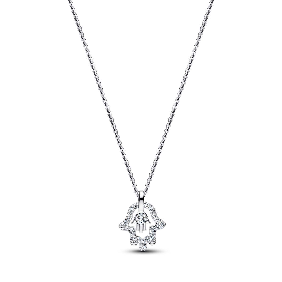 Pandora Talisman Sterling Silver Lab-Grown Diamond Hamsa Hand Pendant Necklace