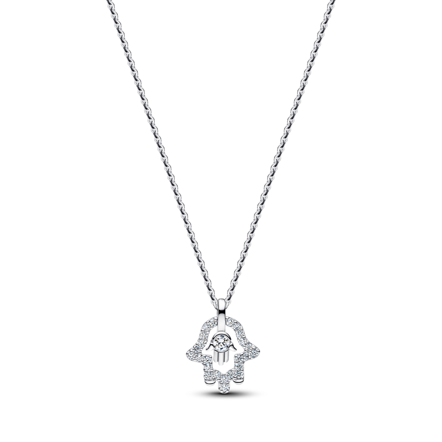 Pandora Talisman Sterling Silver Lab-Grown Diamond Hamsa Hand Pendant Necklace