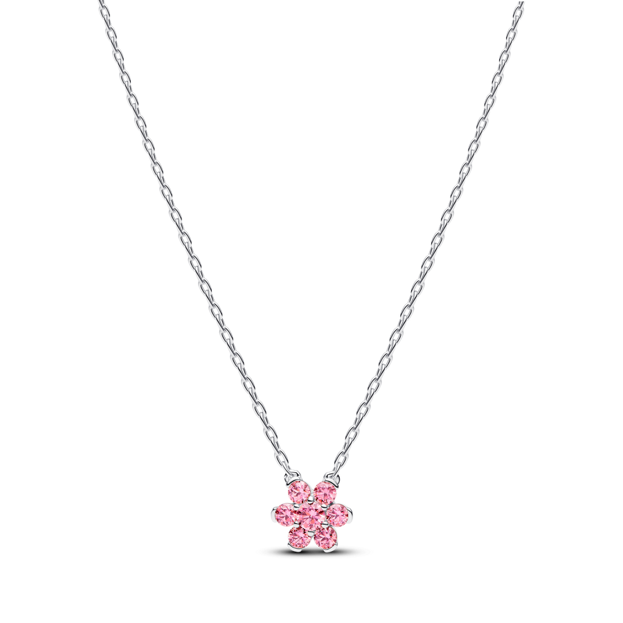 Sparkling Pink Flower Pendant Necklace