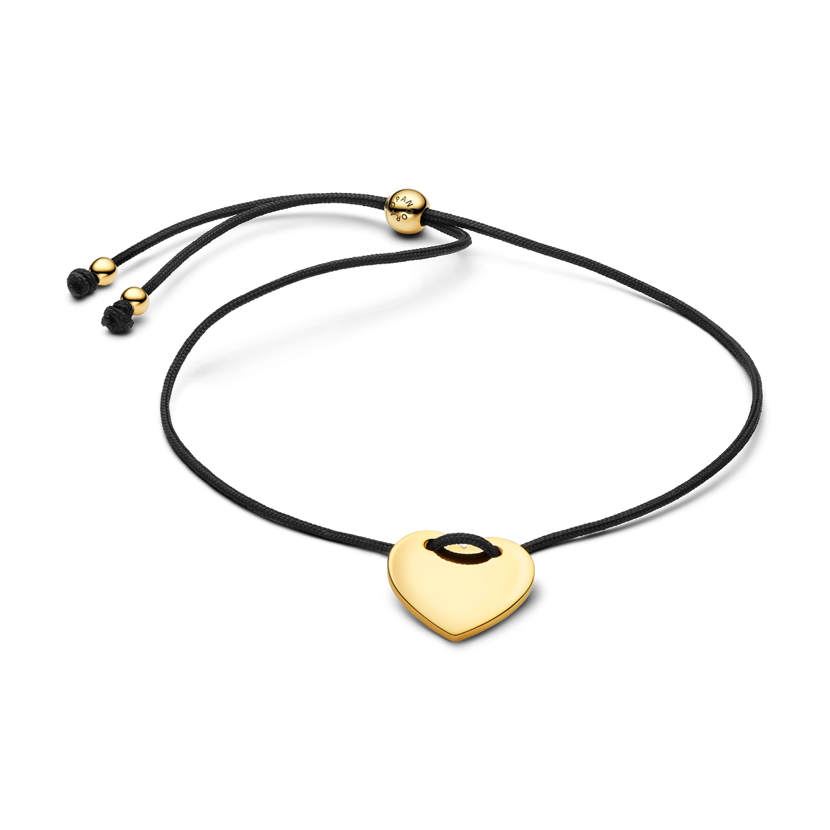 Engravable Heart Black Cord Slider Bracelet