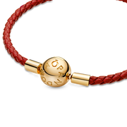 Pandora Moments Red Woven Leather Bracelet