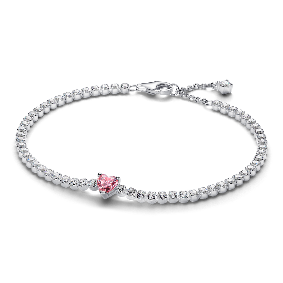 Pink Sparkling Heart Tennis Bracelet