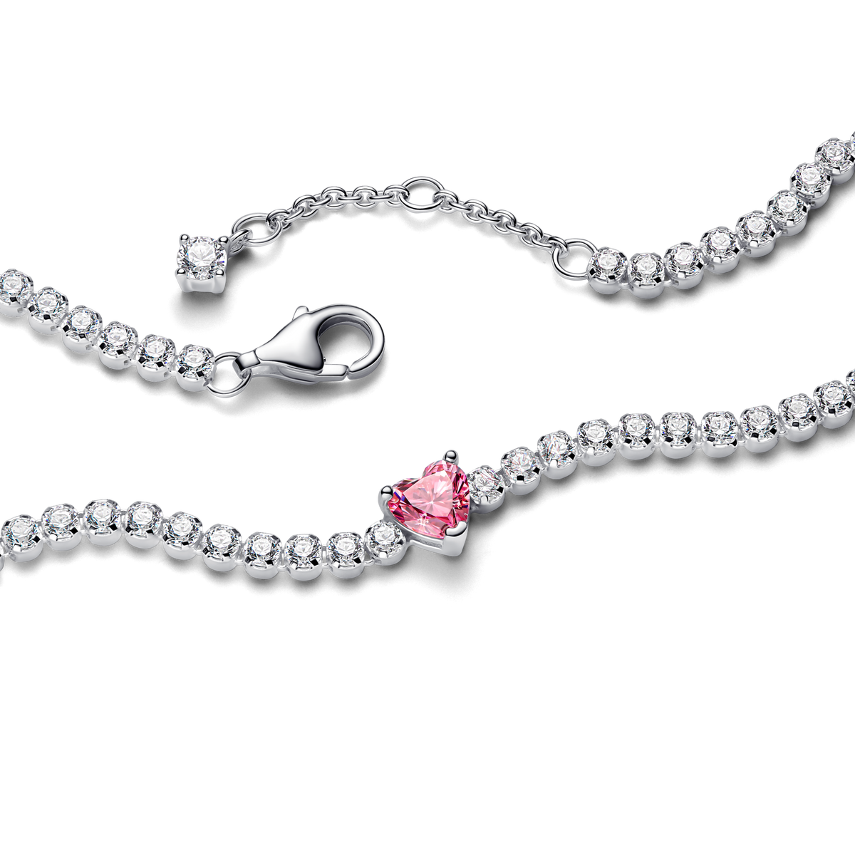 Pink Sparkling Heart Tennis Bracelet