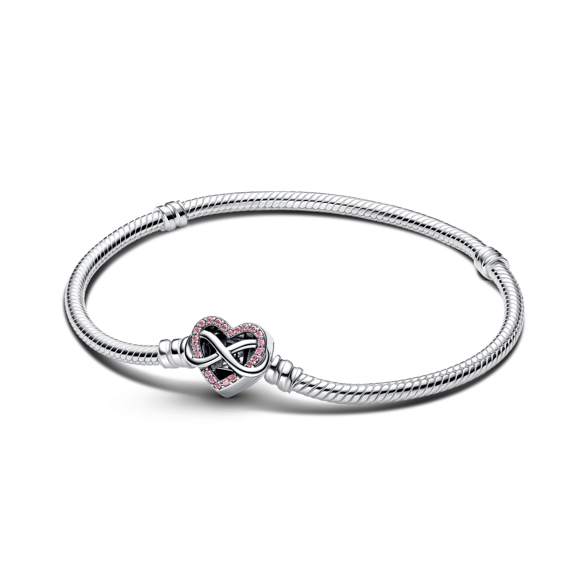 Sparkling Pink Infinity Heart Clasp Snake Chain Bracelet