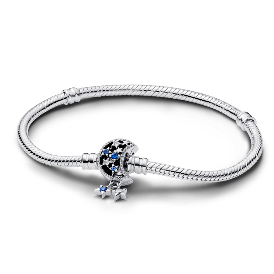 Pandora Moments Sparkling Moon Clasp Snake Chain Bracelet