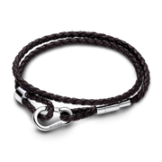 Pandora Moments Brown Braided Double Leather Bracelet