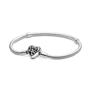 Pandora Moments Family Tree Heart Clasp Snake Chain Bracelet