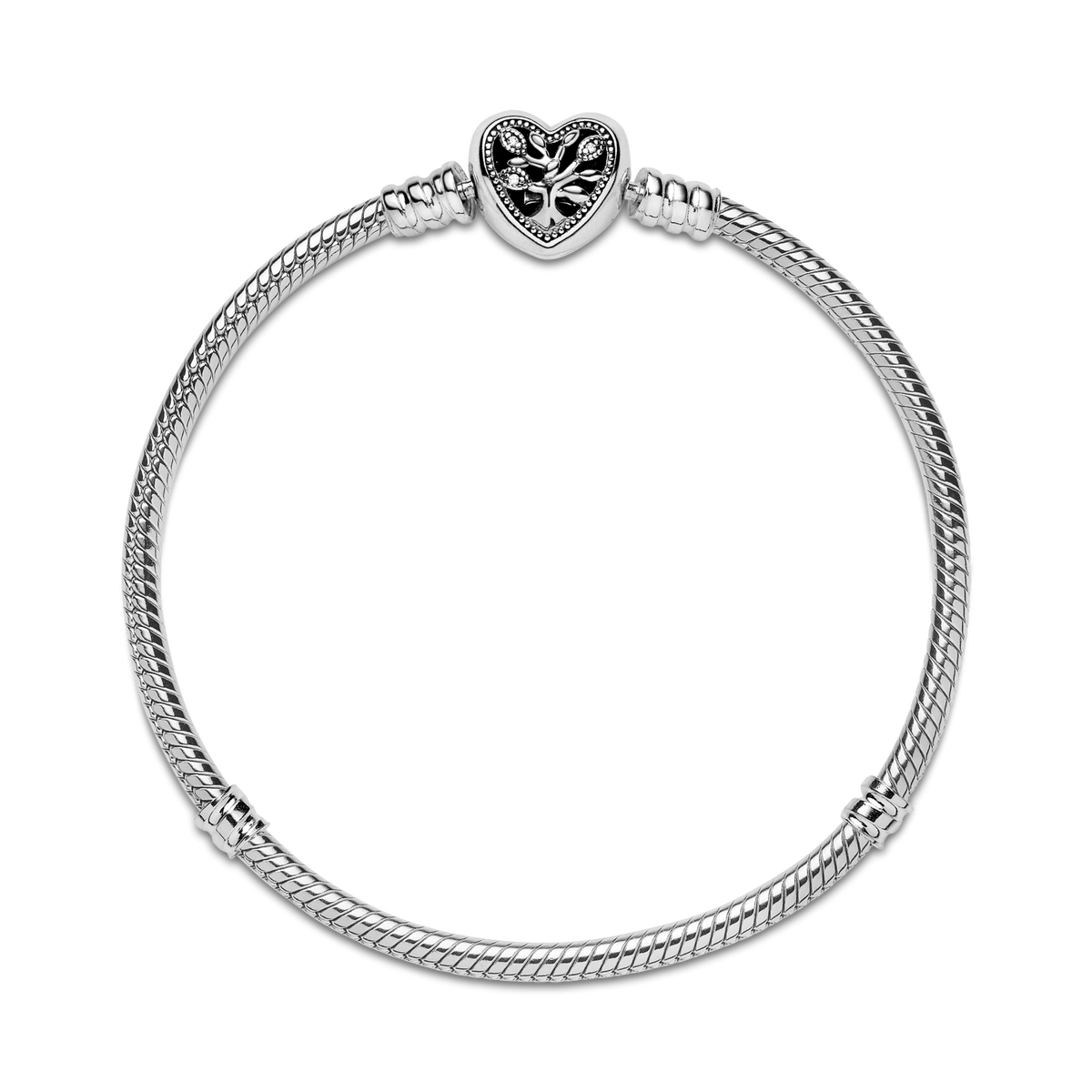 Pandora Moments Family Tree Heart Clasp Snake Chain Bracelet