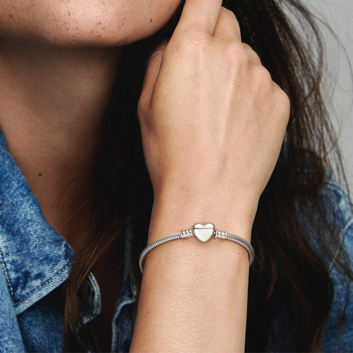 Pandora Moments Engravable Heart Clasp Snake Chain Bracelet