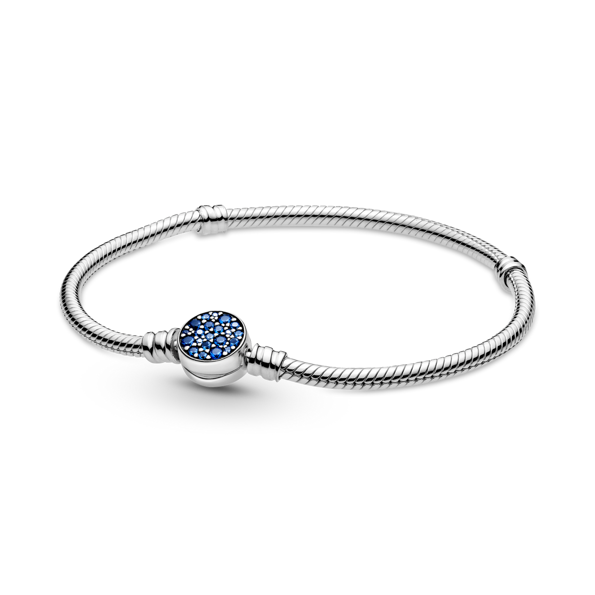 Pandora Moments Sparkling Blue Disc Clasp Snake Chain Bracelet