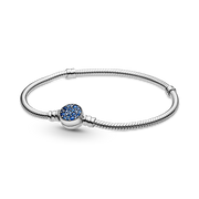 Pandora Moments Sparkling Blue Disc Clasp Snake Chain Bracelet