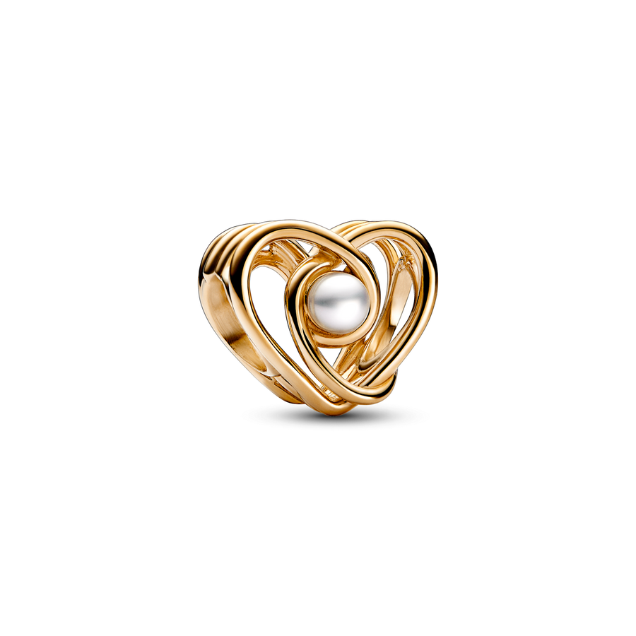 Openwork Swirling Heart & Treated Freshwater Cultured Pearl Charm