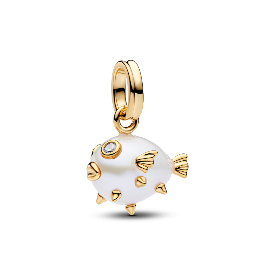 Treated Freshwater Cultured Baroque Pearl Pufferfish Dangle Charm