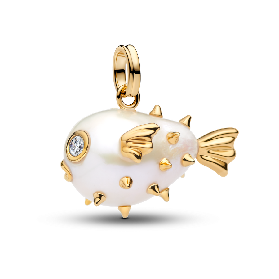 Treated Freshwater Cultured Baroque Pearl Oversized Puffy Fish Pendant