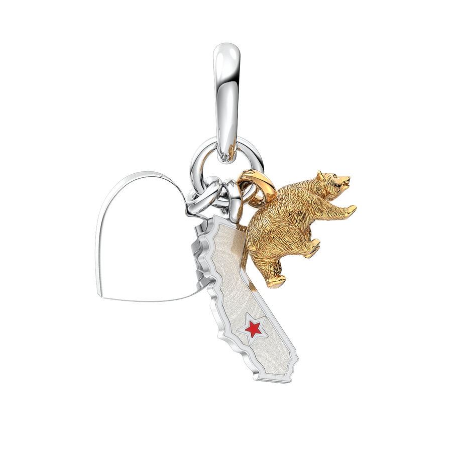 California Symbols & Engravable Heart Tag Triple Dangle Charm