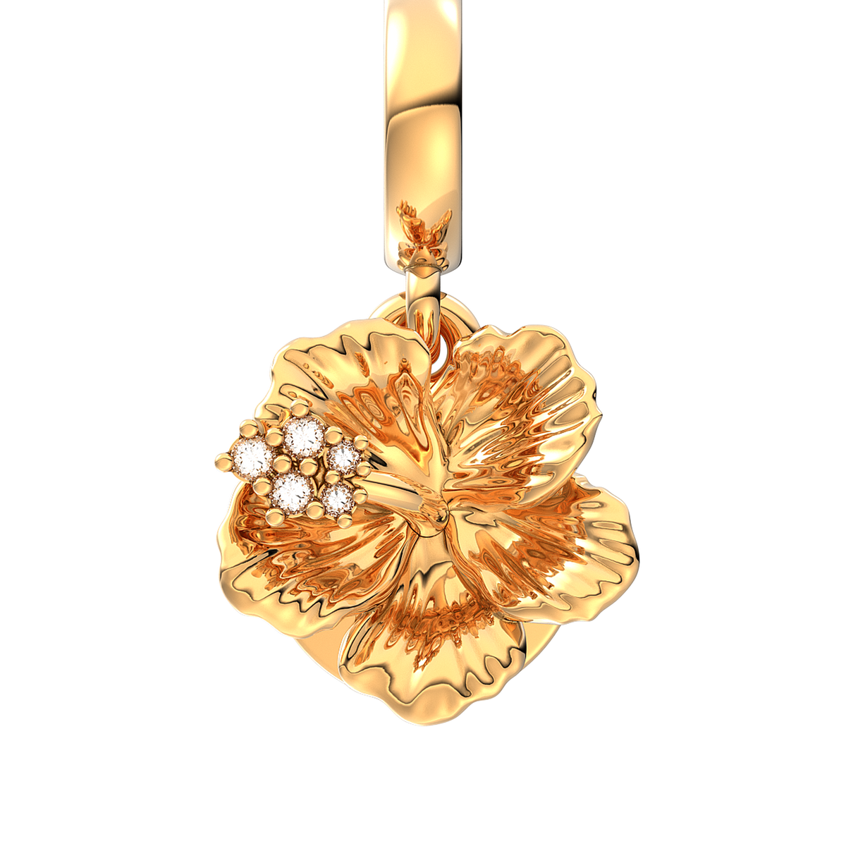 Hibiscus Flower & Engravable Round Tag Double Dangle Charm