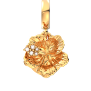Hibiscus Flower & Engravable Round Tag Double Dangle Charm