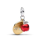 Apple & Engravable Round Tag Double Dangle Charm